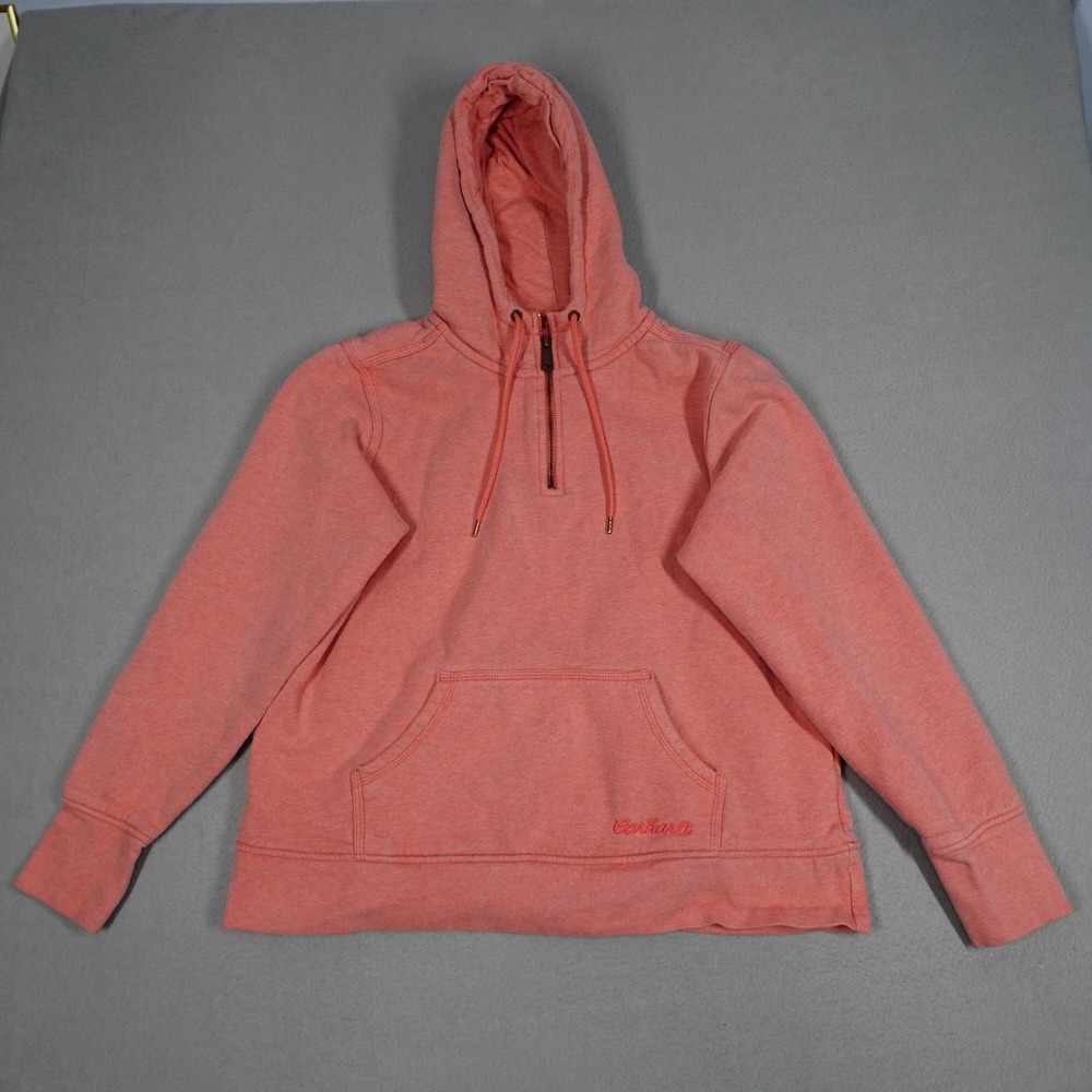 Carhartt Hoodie Women XL Pink 1/4 Zip Pullover Sweatshirt Cotton Blend Workwear